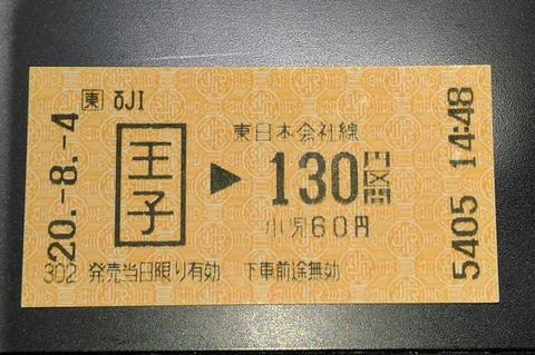 JR王子駅130円区間（券売機券）